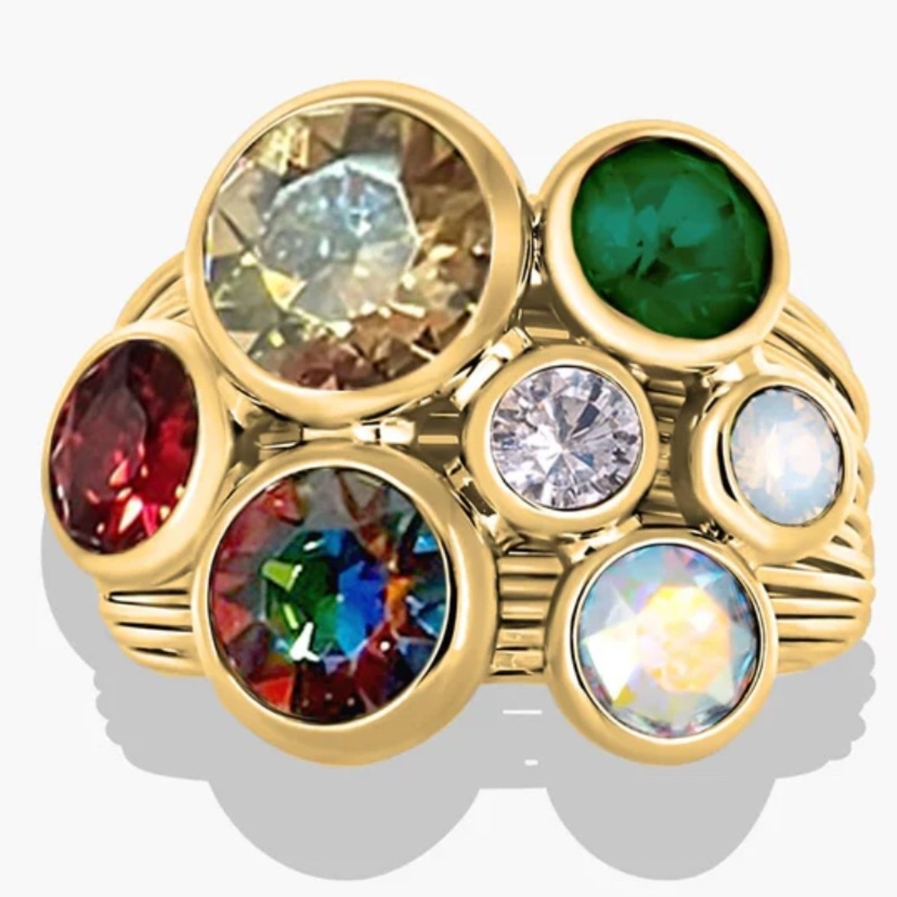 Gold plated ring size 7 with multi Swarovski crystals a statement show piece NWT